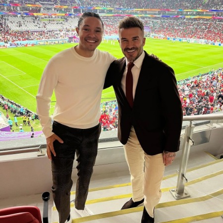 Trevor Noah with David Beckham at AI Thumama Stadium. 